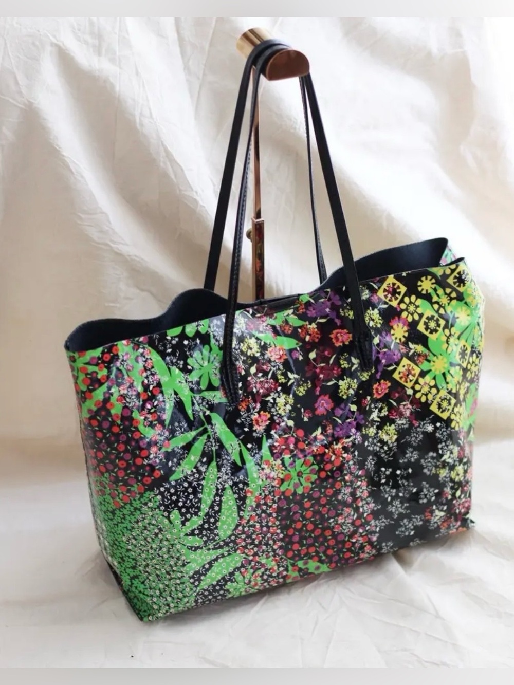 Versace Medusa Floral Patent Leather Tote Bag